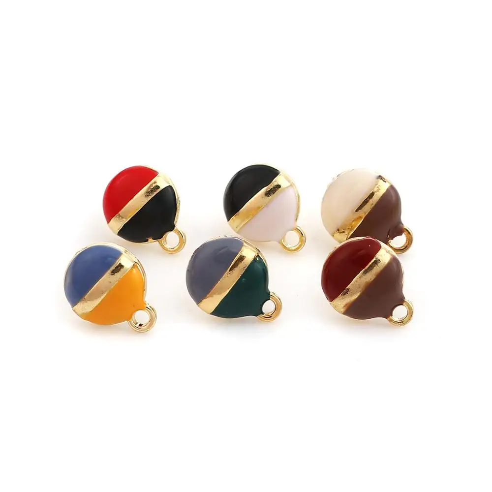 

8Seasons Zinc Based Alloy Enamel Ear Post Stud Earrings Findings Round Gold Colorful DIY Charms W/ Loop 13mm x 10mm, 10 PCs