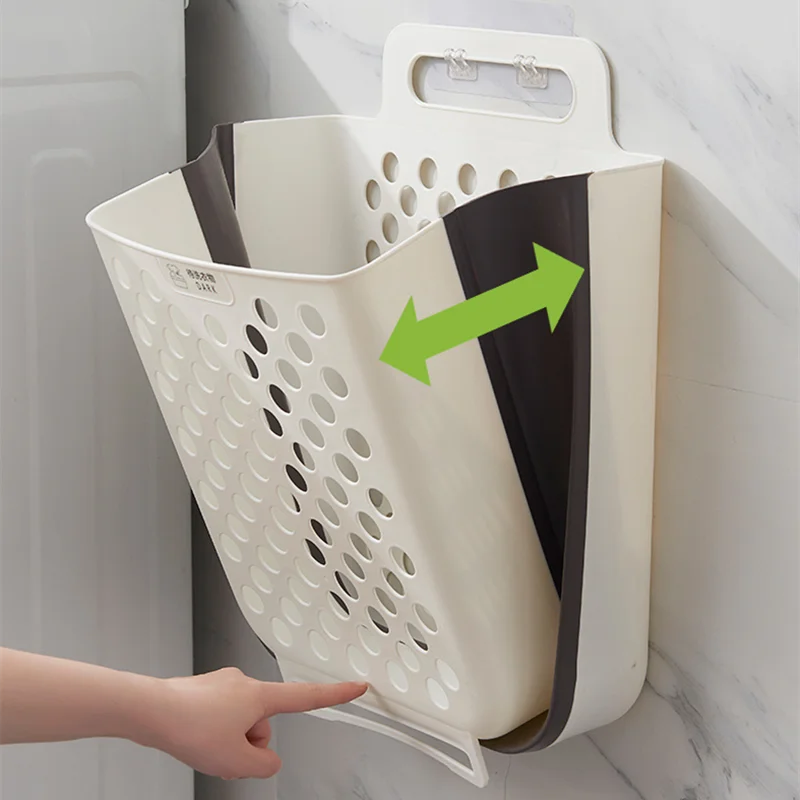 Wall-Mounted Plastic Laundry Basket Folding Dirty Clothes Toy Storage Basket Box Household Bathroom Sundries Organizer Container images - 6