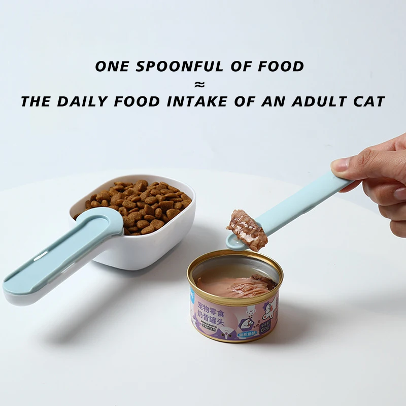 

Hunging Multifunctional Dog Food Pet Feeding Spoon with Sealed Bag Clip Creative Measuring Cup Curved Design Dog Food Container