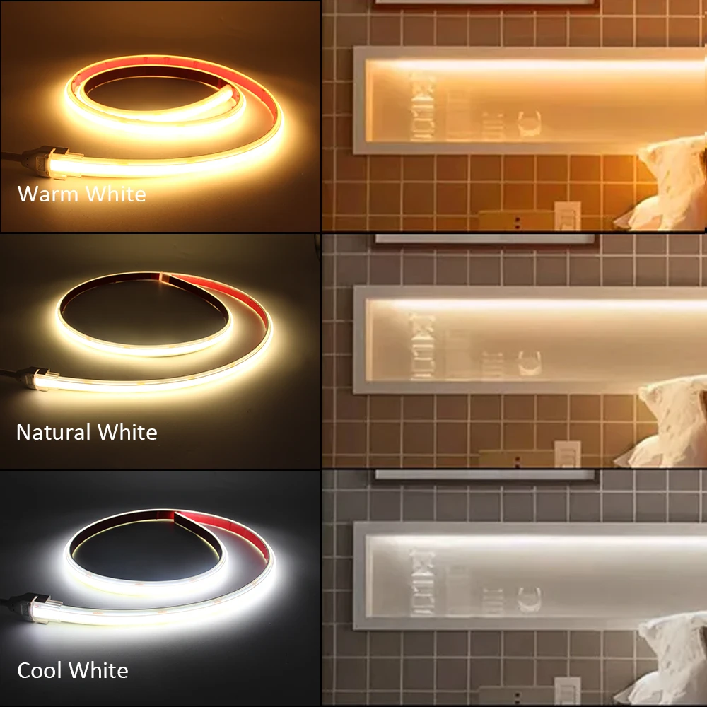 Фото AC 220V COB Strip DC 24V 312Leds/m IP68 Водонепроницаемая 3000K 4000K 6000K Гибкая лента Светодиодный светильник Диодная лента Лампа Линейное освещение №3