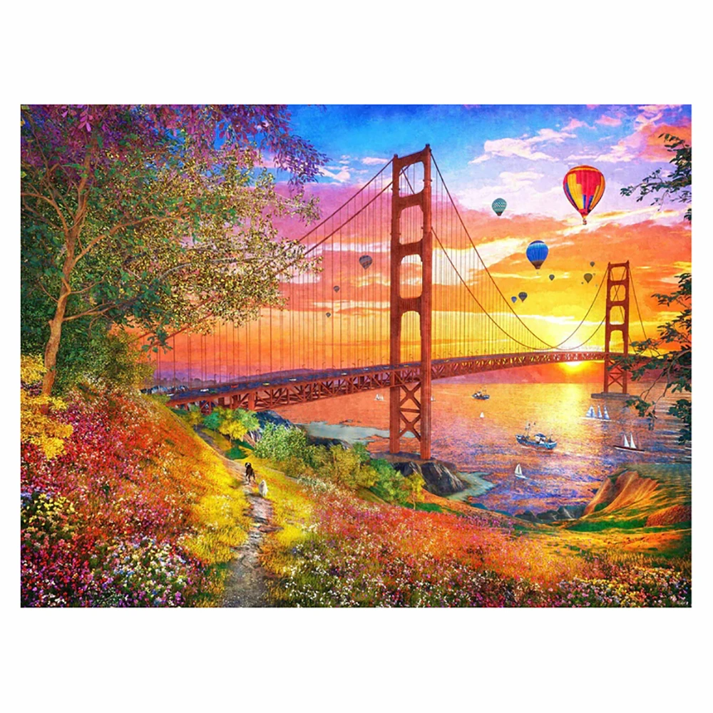 

5D DIY Diamond Bridge Hot Air Balloon Full Square Round Diamond Embroidery Cross Embroidery Mosaic Living Room Decoration