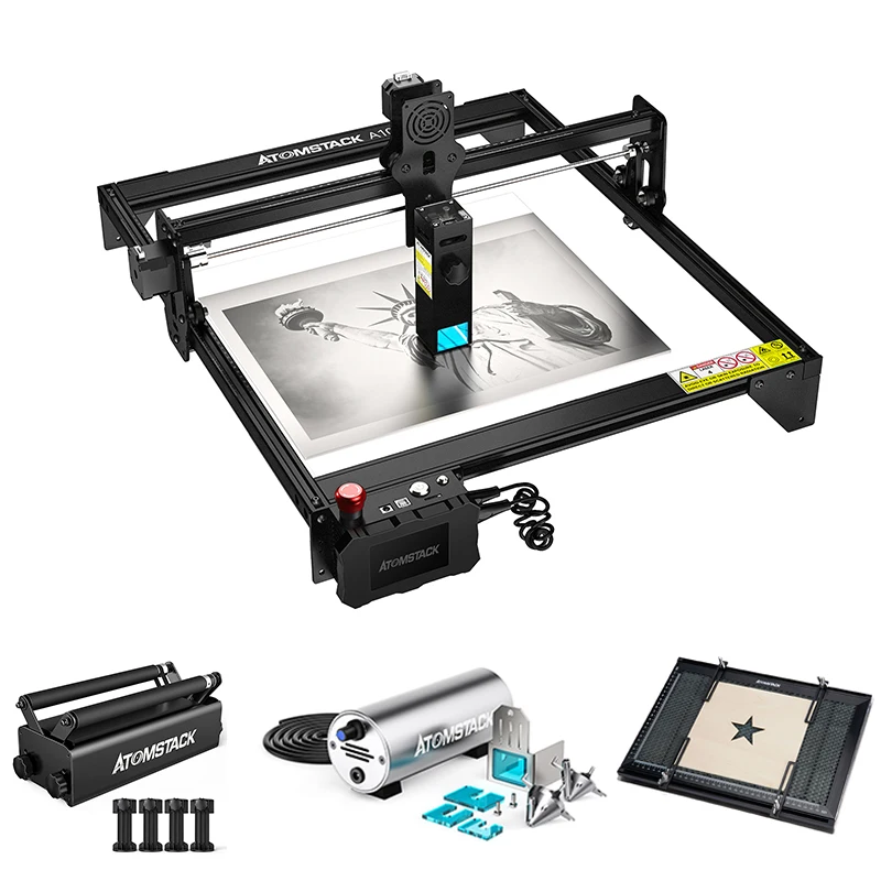 

Диодный лазерный резак ATOMSTACK 50 Вт S10 A10 X7 Pro лазерная гравировальная машина + комплекты для воздушной помощи + вращающийся ролик + Фотоэлементы