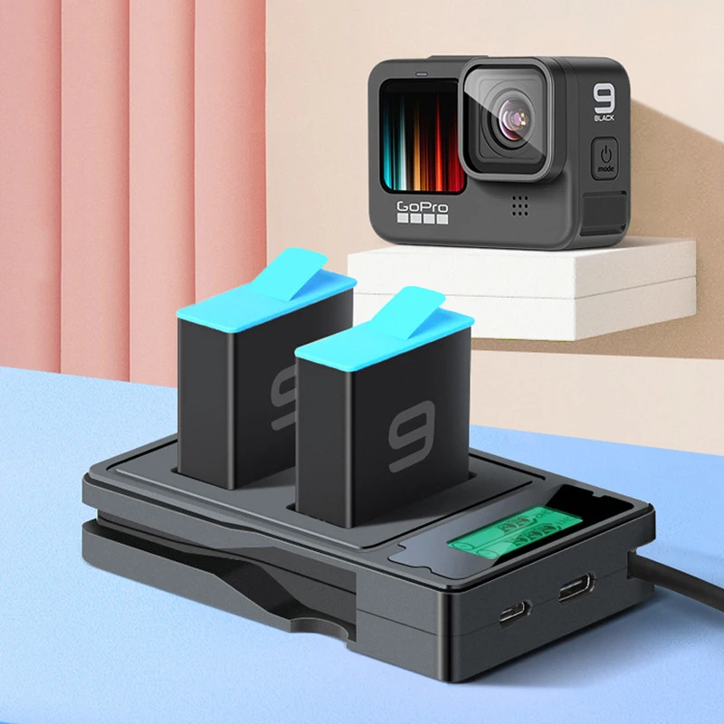 

For GoPro Hero 11 10 9 Black Battery Charger Dual Port with LCD Display Charging Cable for Go Pro 10 9 Gopro9 Hero9 accessories