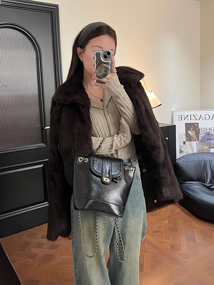 Старые деньги Шандун новинка 2024 зима кофейный цвет полный натуральный мех