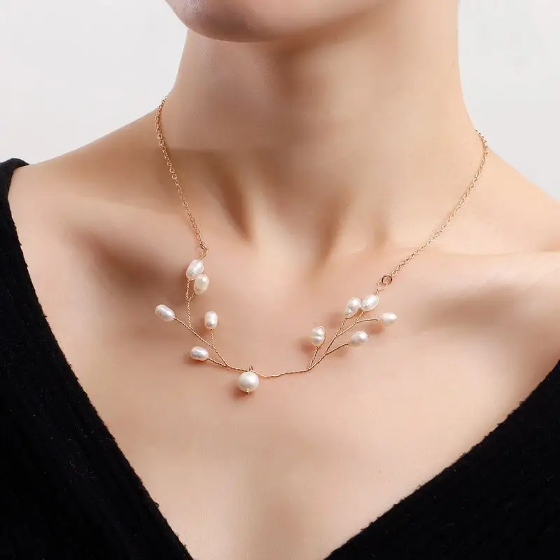 

Genuine Natural Freshwater Pearls Necklace Golden Chain Women's Necklace Jewelry Gift