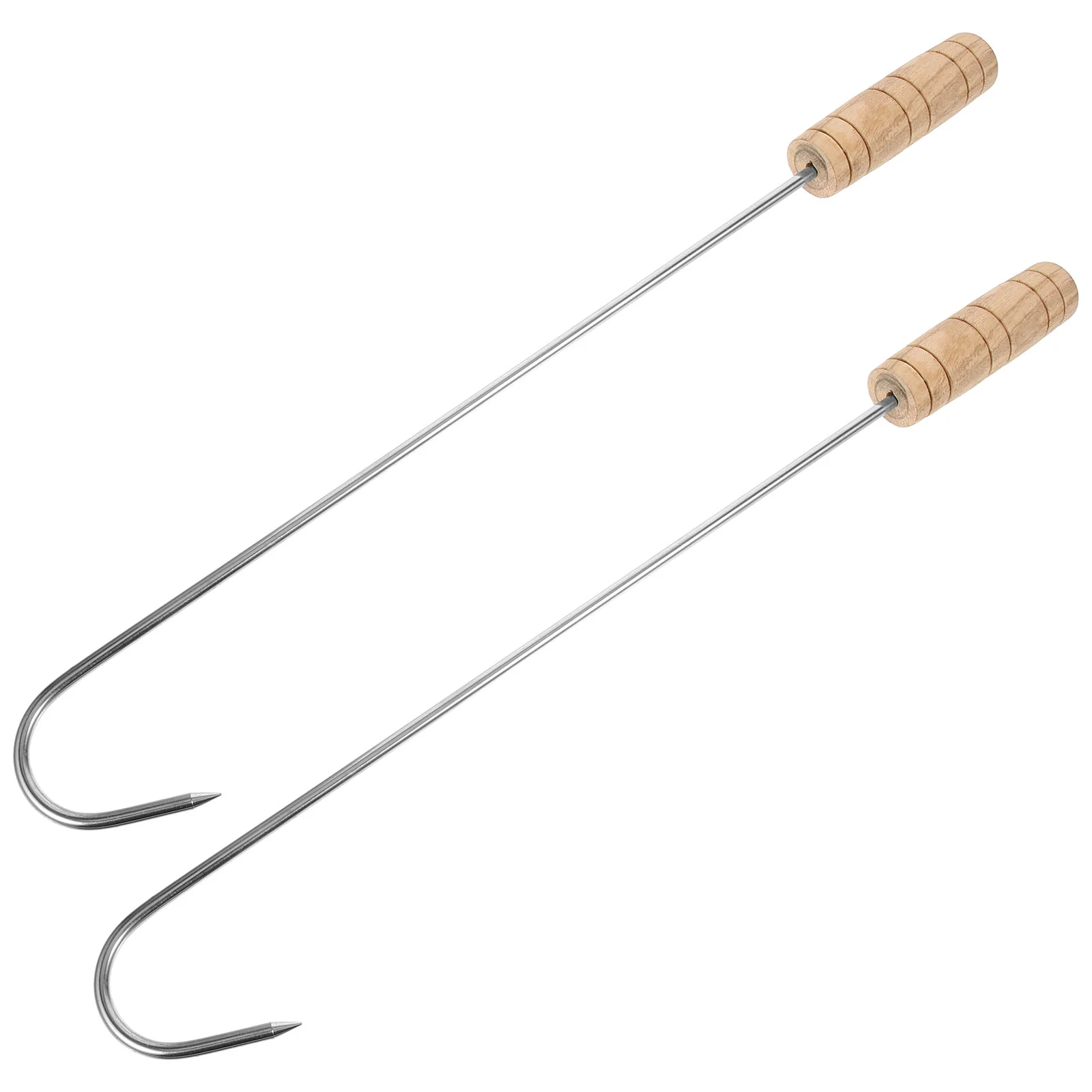 

2 Pcs Stainless Steel Boot Hooks Wood Handle Puller Metal Accessories Wooden Peg