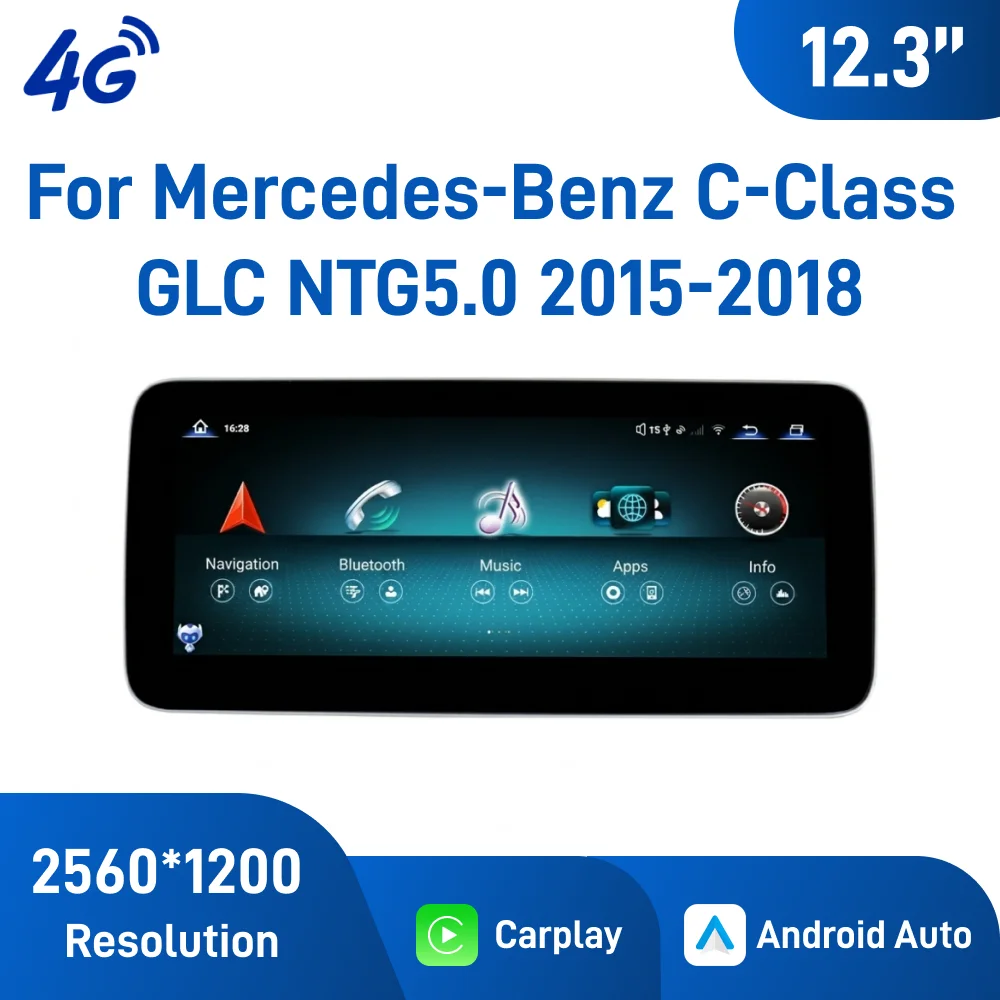 Фото 12,3-дюймовая Android-навигация для Mercedes-Benz C-Class GLC NTG5.0 2015-2018 с 4G CarPlay, Android Auto и GPS-модулем №1