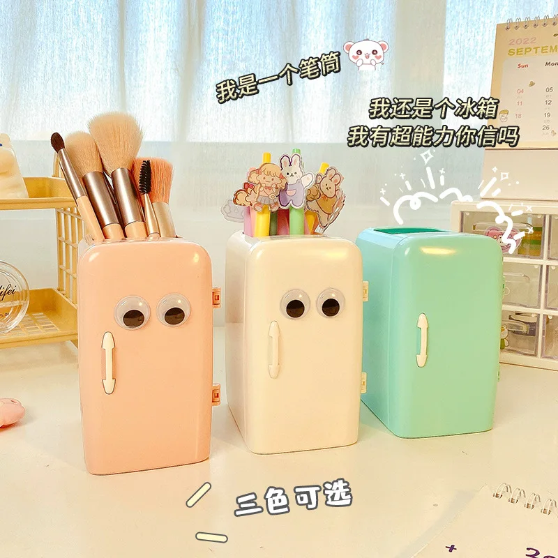 

New Creative INS mini refrigerator style Cartoon Desktop finishing storage box Large -capacity office storage pen holder