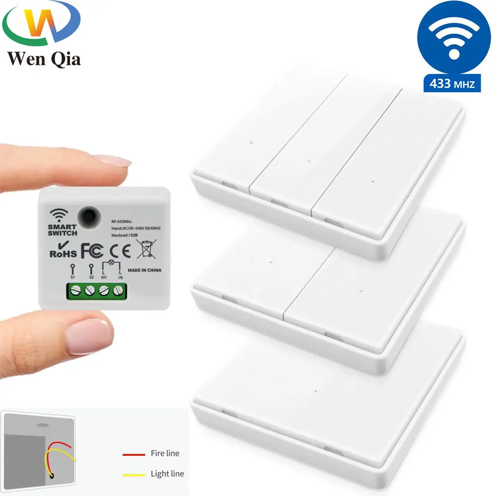 Купи Without Neutral Light Switch RF 433MHz Wireless Remote Control Switch Interrupter Wall Panel 110V 220V 100W for Home LED Lamp за 247 рублей в магазине AliExpress