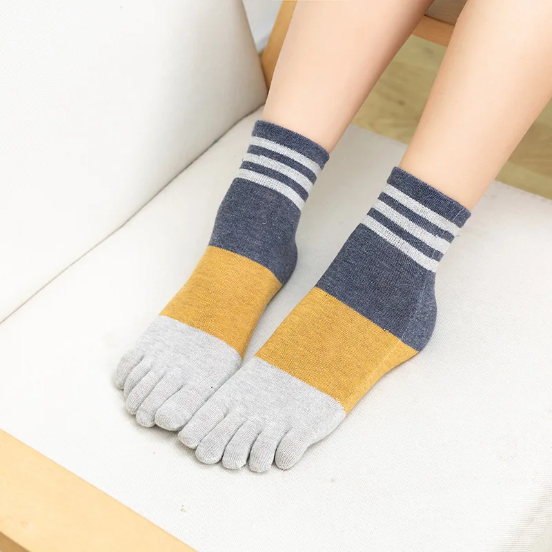 5 Pairs Retro Cotton Toe Socks Womens Short Five Finger Harajuku Socks Lady Girl Japanese Fashion Striped Casual Socks with Toes