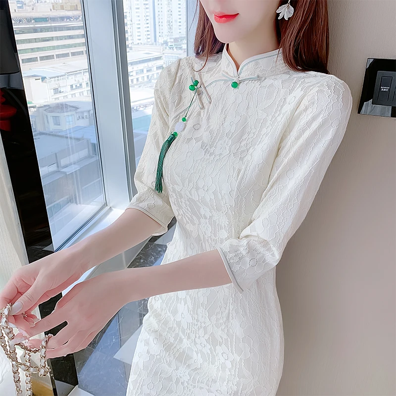 

COIGARSAM женские модные платья 2022 Новый китайский стиль Чонсам рисовое Белое Платье Прямая поставка