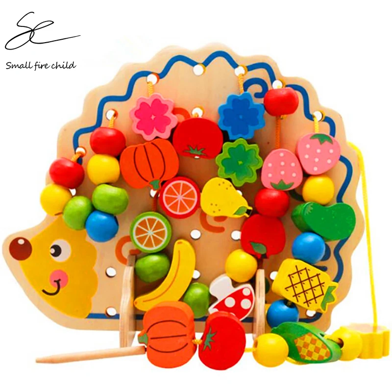 

Montessori Toys Children Early Educational Learning Puzzle Wooden Toys 82 PCS Hedgehog Fruit Beads Exercise Hands-on Ability