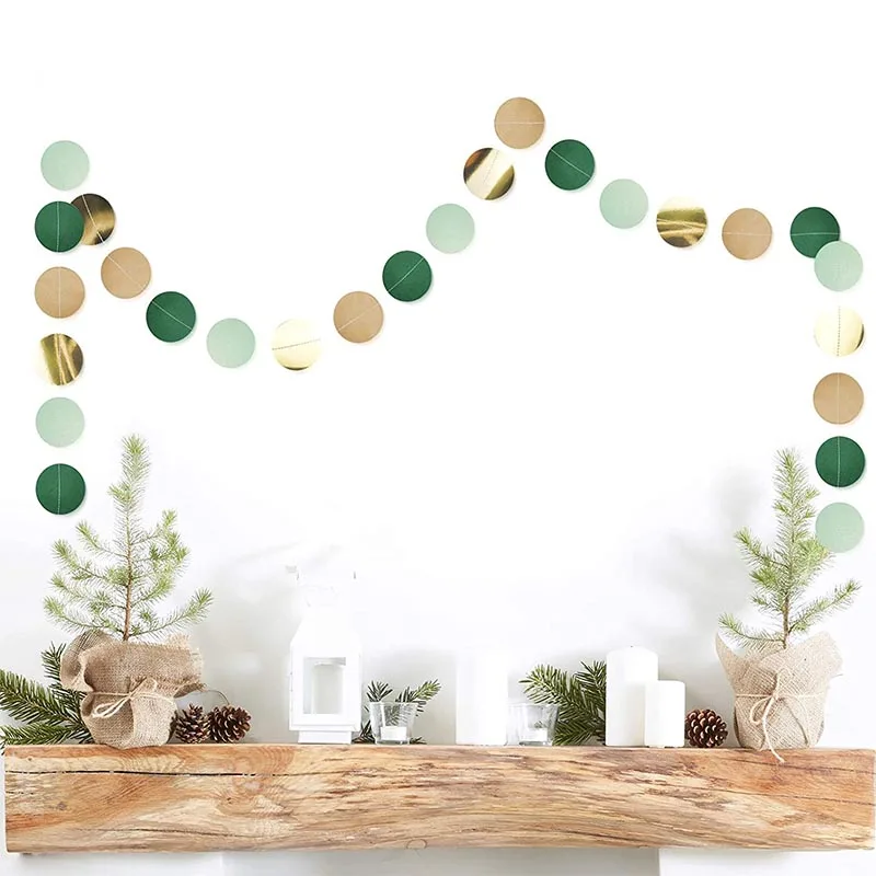

Green Vintage Party Paper Circle Garland String Hanging Backdrop Dots Rustic Wedding Baby Shower Birthday Engagement Decorations