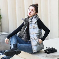 2022 autumn and winter new couple bright leather vest womens short waistcoat wear all match womens sleeveless jacket