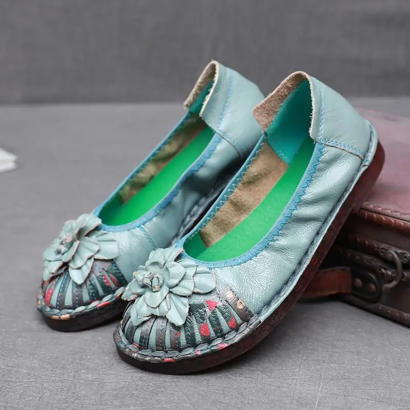 Womens Flroal Moccains Shoes Casual Ladies Elegant Vintage Ballet Flats Women's Summer Loafer Luxury Genuine Leather Flat Shoes