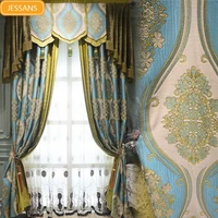 luxury european curtains for living dining room bedroom imitation cashmere chenille jacquard fabric blackout customization