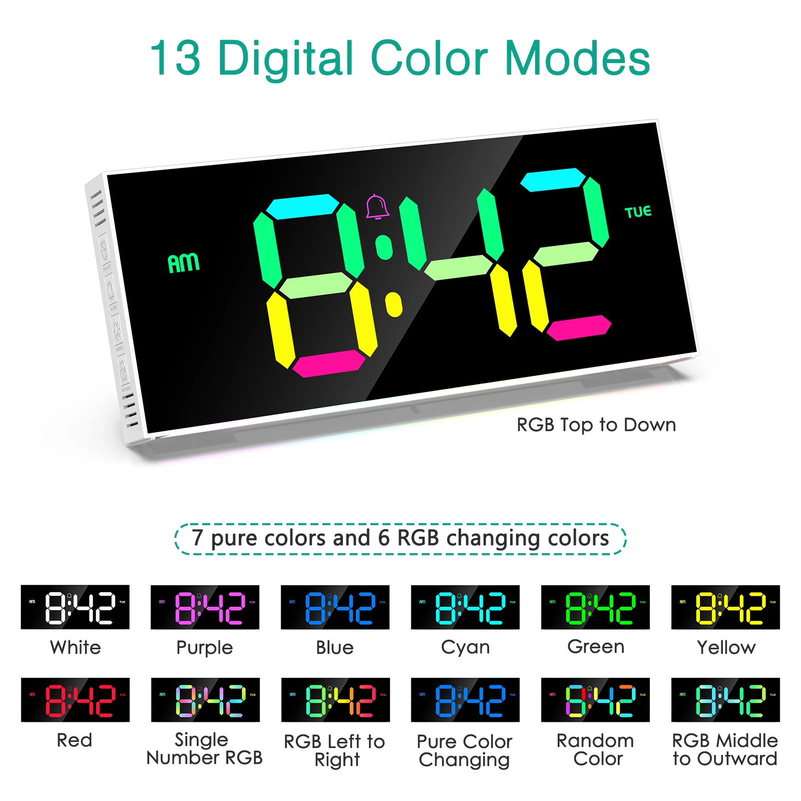 ORIA цифровые настенные часы 12 дюймов с большим дисплеем RGB красочный будильник