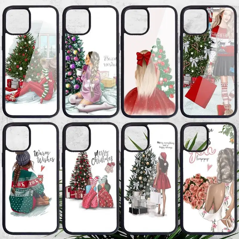 

Merry Christmas Tree fashion girl Phone Case PC for iPhone 11 12 13 pro XS MAX 8 7 6 6S Plus X XR Luxury shell funda