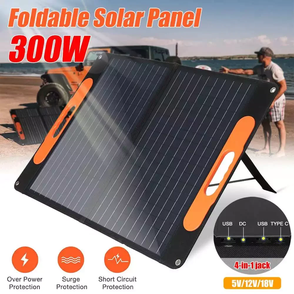 

2023New 300W Foldable Solar Panel Dual USB Protable Outdoor Folding Solar Cells Solar Power Battery Charger for Phone RV Car Cam