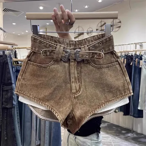 JCLOTHZI Ретро коричневые шорты из хлопка