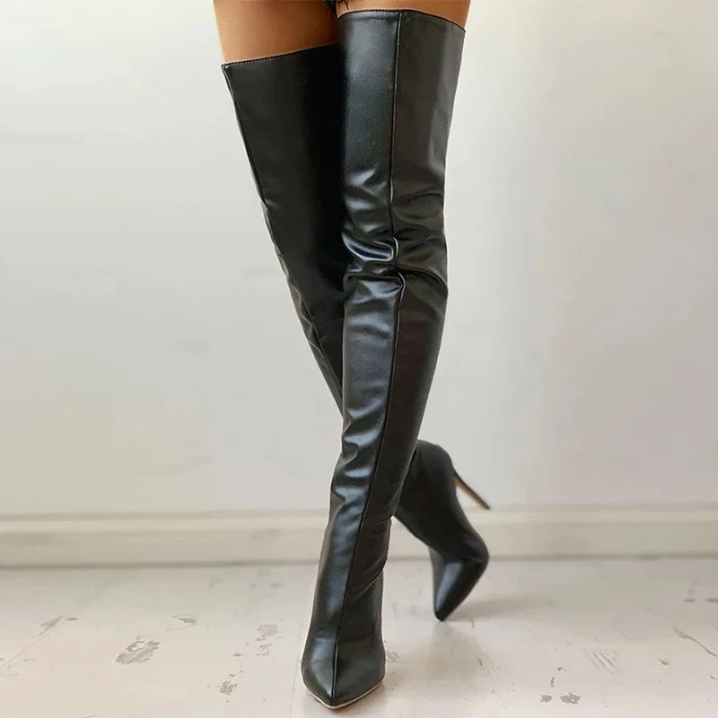

Women Fashion Boots Over The Knee Boots Thicken Plus Velvet Thickening Suede Solid Color Round Shape Side Zipper Stiletto Boots