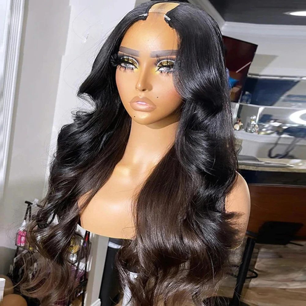 Middle Part 24 inch Body Wave U Part Wig European Remy Human Hair Wig Natural Black Jewish Glueless For Black Women Daily Wear