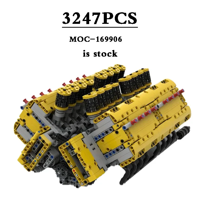 Детский конструктор двигатель V16 с двойным толкателем и натуральным аспиратором