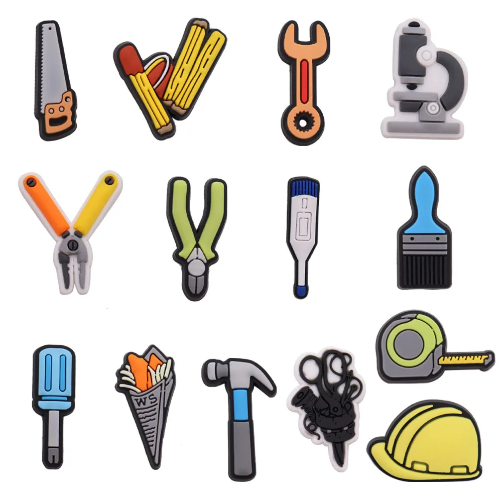 

1-14Pcs Hammer Engineering Project PVC Shoe Charms Buckle Clog Designer Shoe Decoration Buckle Croc Jibz DIY Kids Writbands