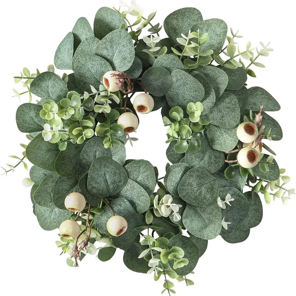 

1pc Artificial Eucalyptus Leaves Wreath Simulation Garland With Berries For Wedding Party Front Door Wall Window Decor