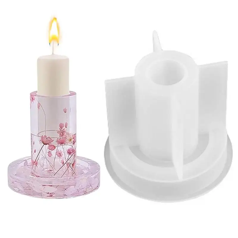 

Pillar Candle Mold Round Base Candlestick Holder Molds Epoxy Casting Silicone Molds For Valentine's Day Wedding Party DIY Candle
