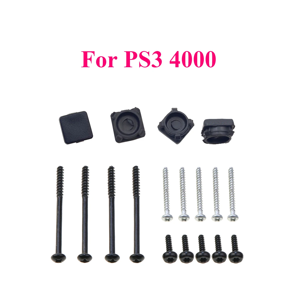 Фото Полный комплект черных пластиковых винтов для консоли PS2 PS3 Slim 2000 3000 4000 70000, комплект резиновых наконечников для винтов, комплект винтов, запа... №3
