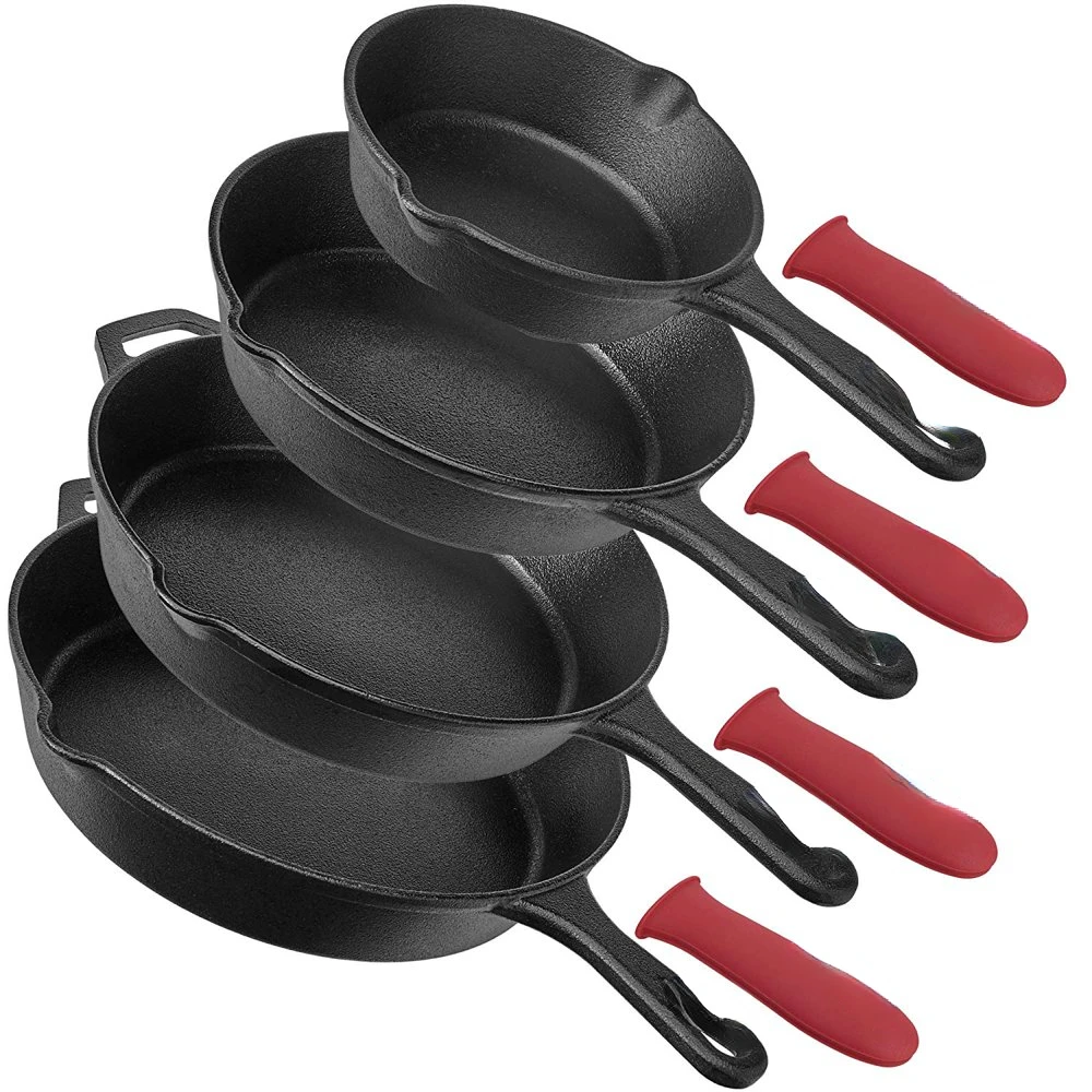 

Iron Skillet Set of 4 Kitchen Cookware Pre-Seasoned 6” 8” 10” 12"