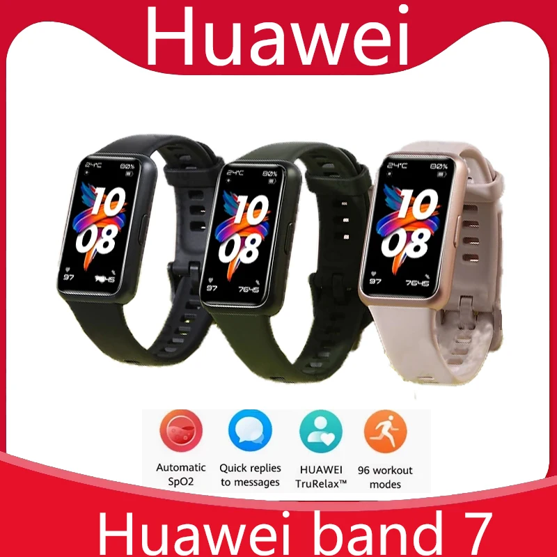 

Original Huawei Band 7 Watch Bracelet Wristband AoD 9.99mm Thin 24h SpO2 Blood Oxygen 2-Weeks 1.47 Inch AMOLED Screen Heart Rate