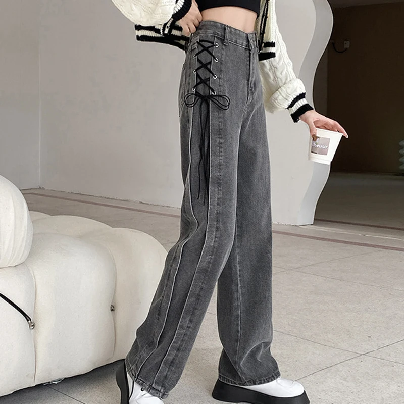 Plus Size Women's Jeans High Waist Straight Baggy Fashion Pants Streetwear Harajuku Vintage Casual Female Wide Leg Denim Trouser