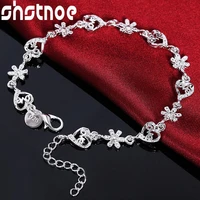 925 sterling silver heart flower chain bracelet for women party engagement wedding valentines gift fashion charm jewelry