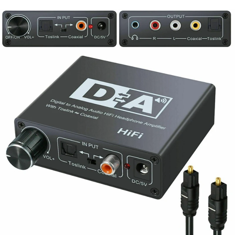 Digital To Analog Audio Converter Optical Fiber Slink Coaxial Signal RCA R/L Decoder SPDIF ATV DAC Amplifier