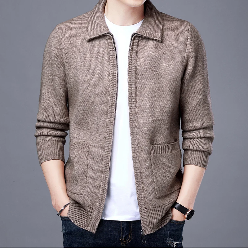 High Quality New Men's Zipper Knit Cardigan for Fall Winter Stylish Slim Social Casual Men's Solid Turtleneck Sweater Cardigan