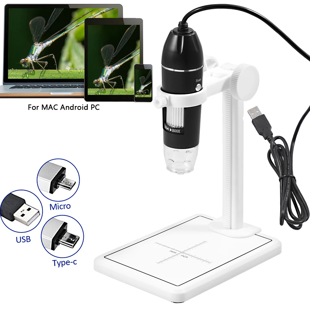 

3 In 1 USB Digital Microscope Camera 1600X 8 LEDs 2MP Electronic Microscope Endoscope Zoom Camera Magnifier+ Lift Stand