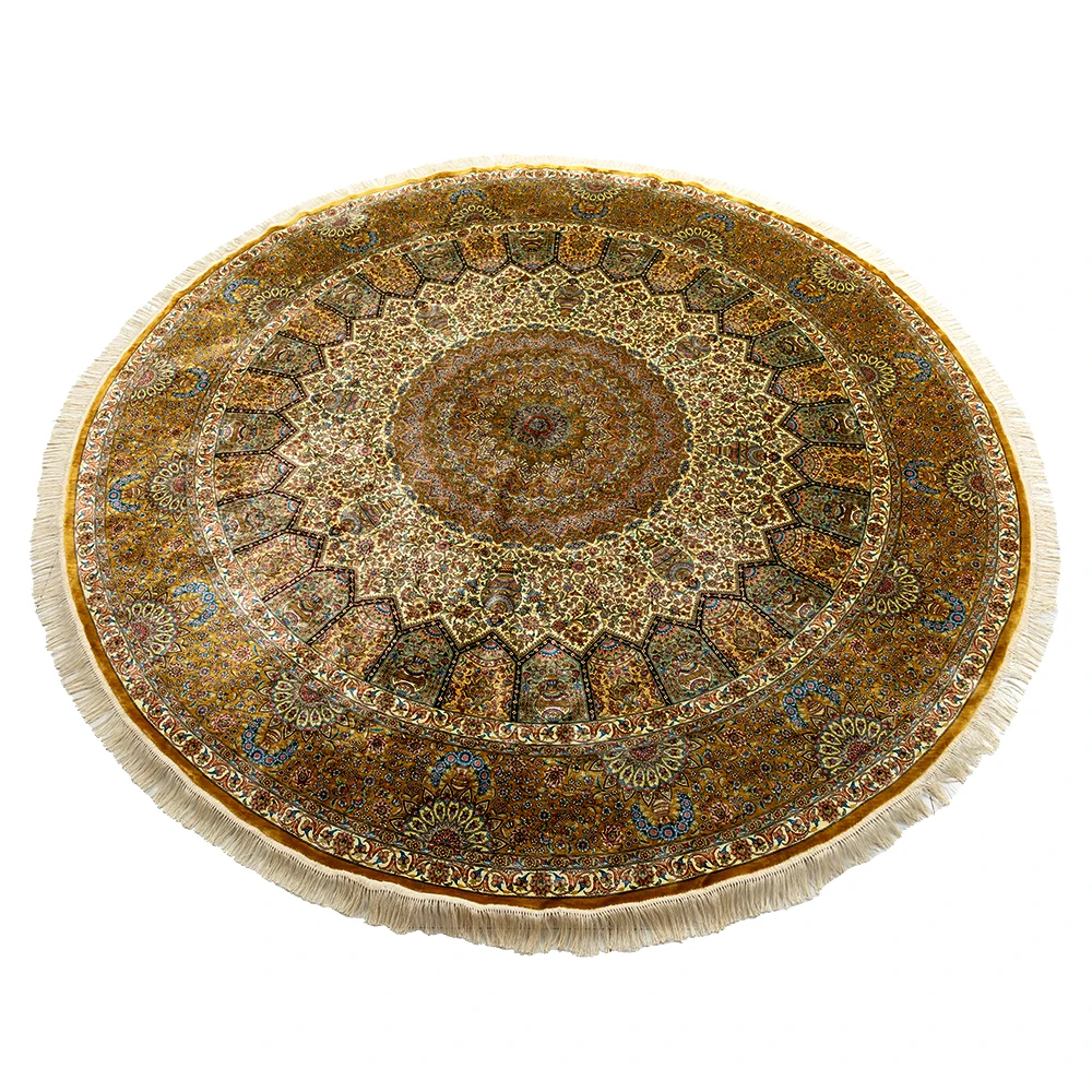 Persian Round 10x10 feet Circle Handmade Hand Knotted Pure Silk Carpet for Living Room with Free Freight