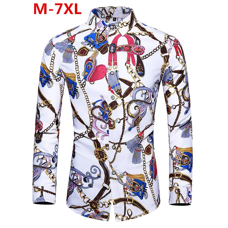 

Koszula Autumn New Man Vintage Shirt Men Chain Striped Long Sleeve Shirt Oversized Men Casual Slim Fit Office Shirts 5XL 6XL 7XL