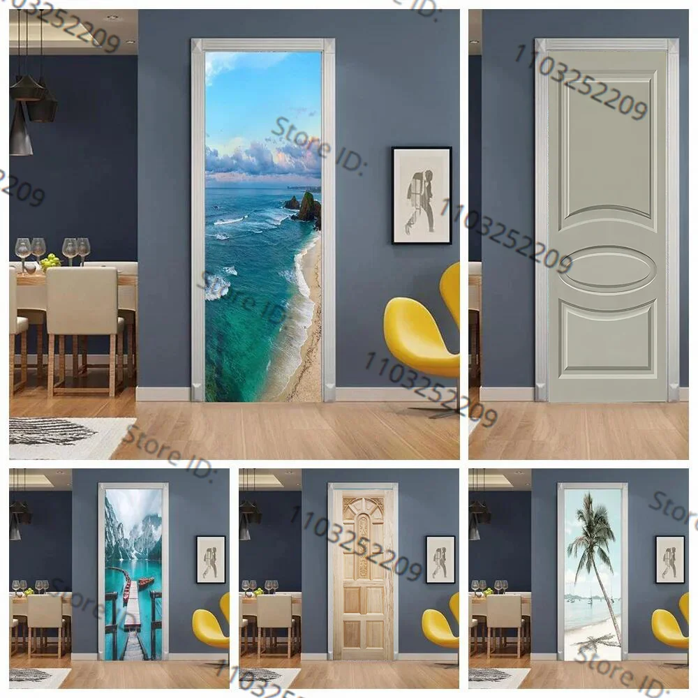 Plaża Widok Na Jezioro Наклейка Door Wallpaper 3d Natura Brama Górska Poster Naklejka Sypialnia Salon Decoration