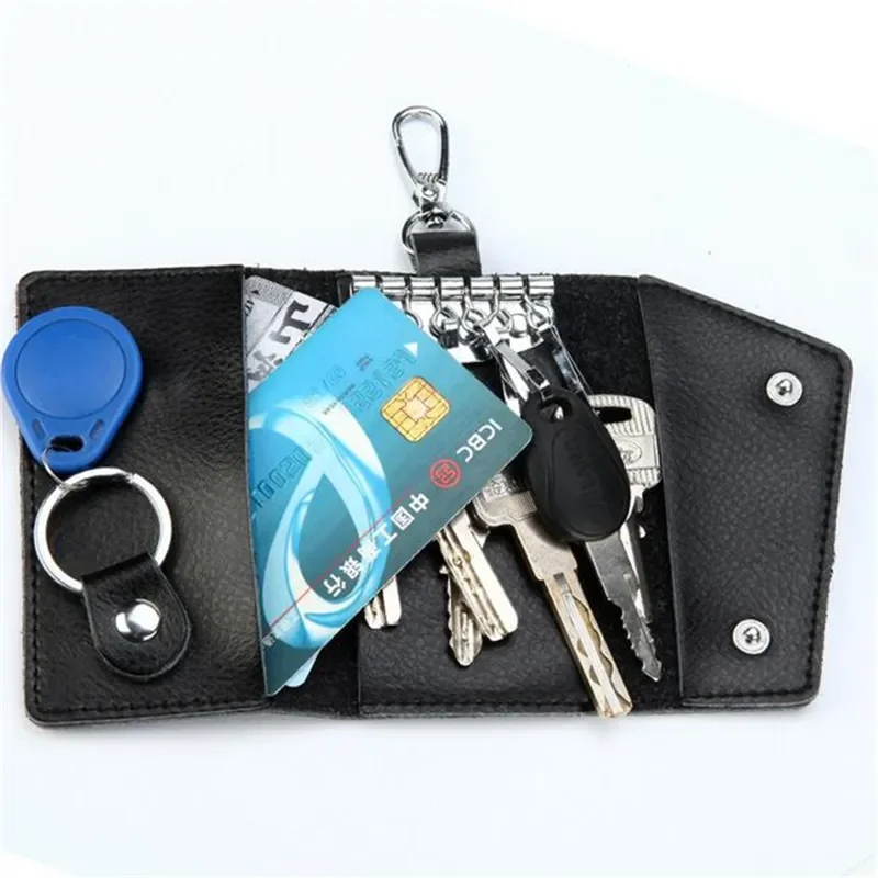 Simple Key Holder Genuine Leather Wallet Unisex Solid Key Wallet Organizer Bag Car Housekeeper Wallet Card Holder