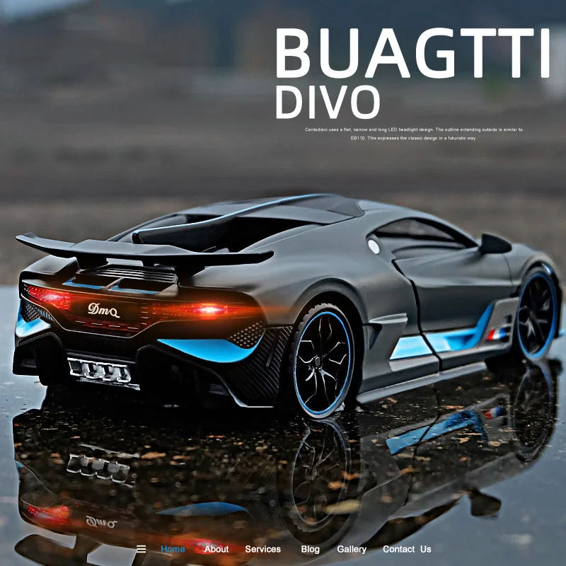 

1:32 Alloy Bugatti DIVO Super Sports Car Model Toy Die Cast Pull Back Sound Light Toys Vehicle For Children Kids Gift
