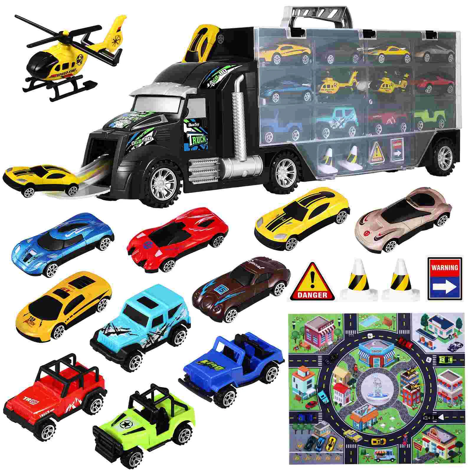 

IBaseToy искусственный грузовик игрушечный набор небольшие транспортные средства вертолеты грузовик детская модель автомобиля Комплект для подарка искусственные подарки