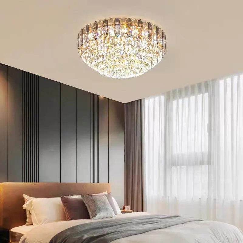 

Round Gold Dimmable LED Ceiling Light Crystal Modern Lustre Ceiling Lamps Luxury Light Fixture Lamparas De Techo Bedroom Decor