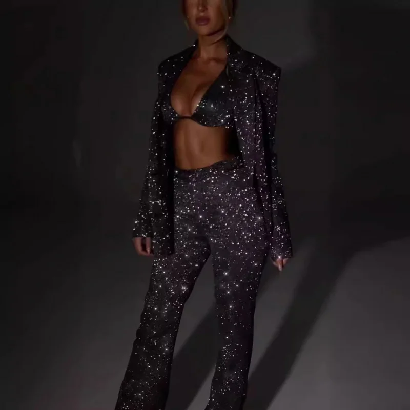 Весенне-летний новый модный повседневный комплект с блестками рубашка нижнее