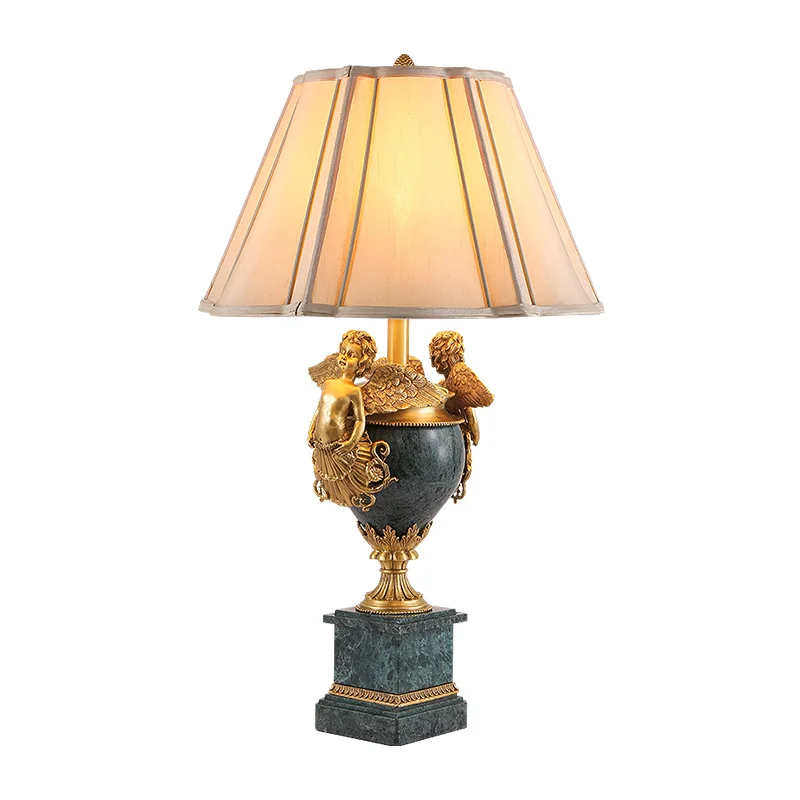 DINGFAN Европейский стиль Роскошный медный керамический мраморный тканевый абажур