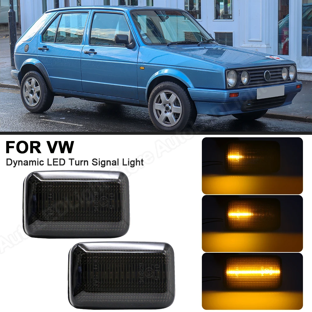 For VW Caddy Golf MK1 MK2 Jetta Passat Polo Dynamic Turn Signal Indicator Blinker Lamps No Error 2PCS Side Marker LED Lights
