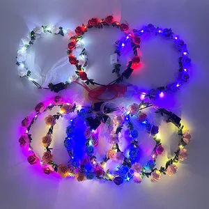 Imported 1pc Glowing Garland Hairband LED Light Up Crown Wreath Women Girl Adjustable Birthday Wedding Festiv
