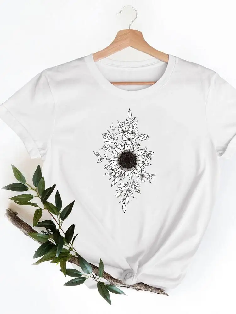 

Футболка женская с цветочным принтом, модная Милая Повседневная футболка с коротким рукавом, с графическим принтом, в винтажном стиле